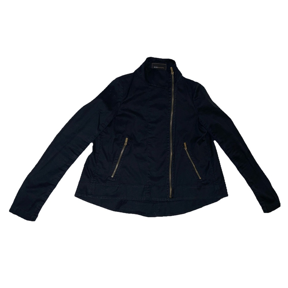 Black Moto Jacket Size XS BCBGMAXAZRIA Women's Full Zip Turtleneck‎ Long Sleeve
